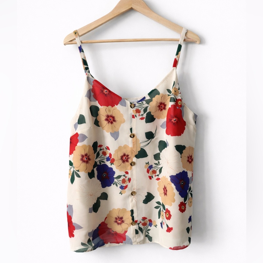 CABI Victoria Floral Camisole Blouse Ecru Cream Medium